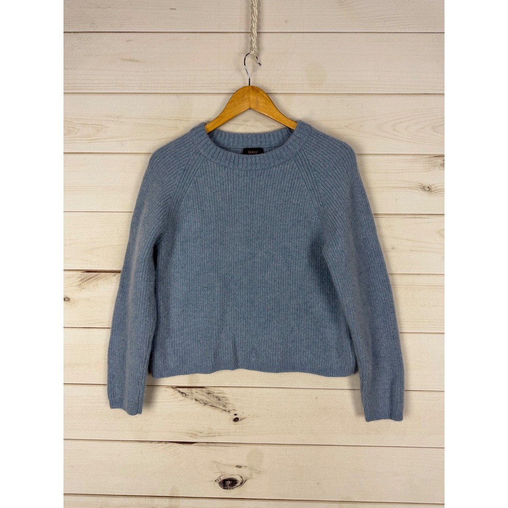 Quince Sweater Light Blue XL 100% Mongolian Cashmere Ribbed Crewneck